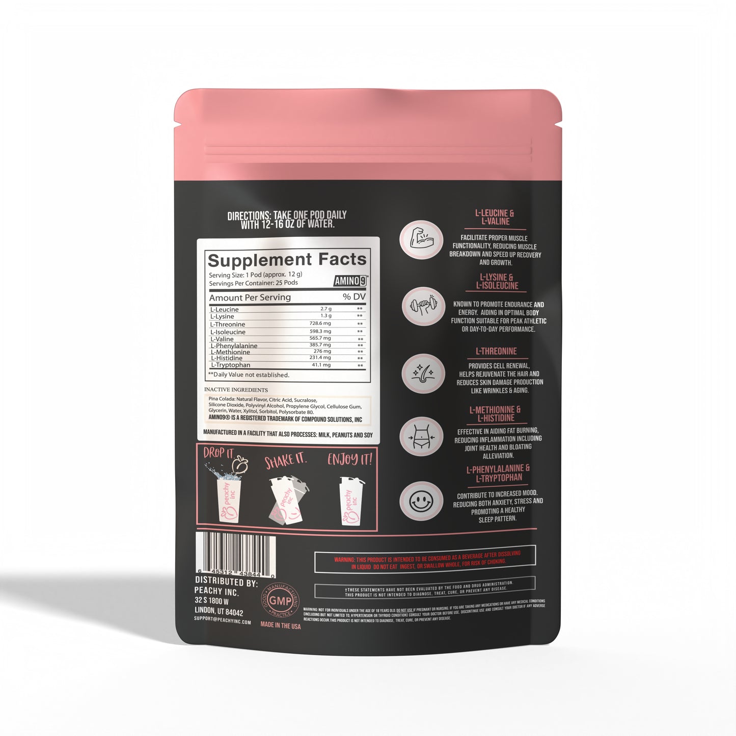 Peachy Nutrition Piña Colada EAA Recovery Pods Dietary Supplement