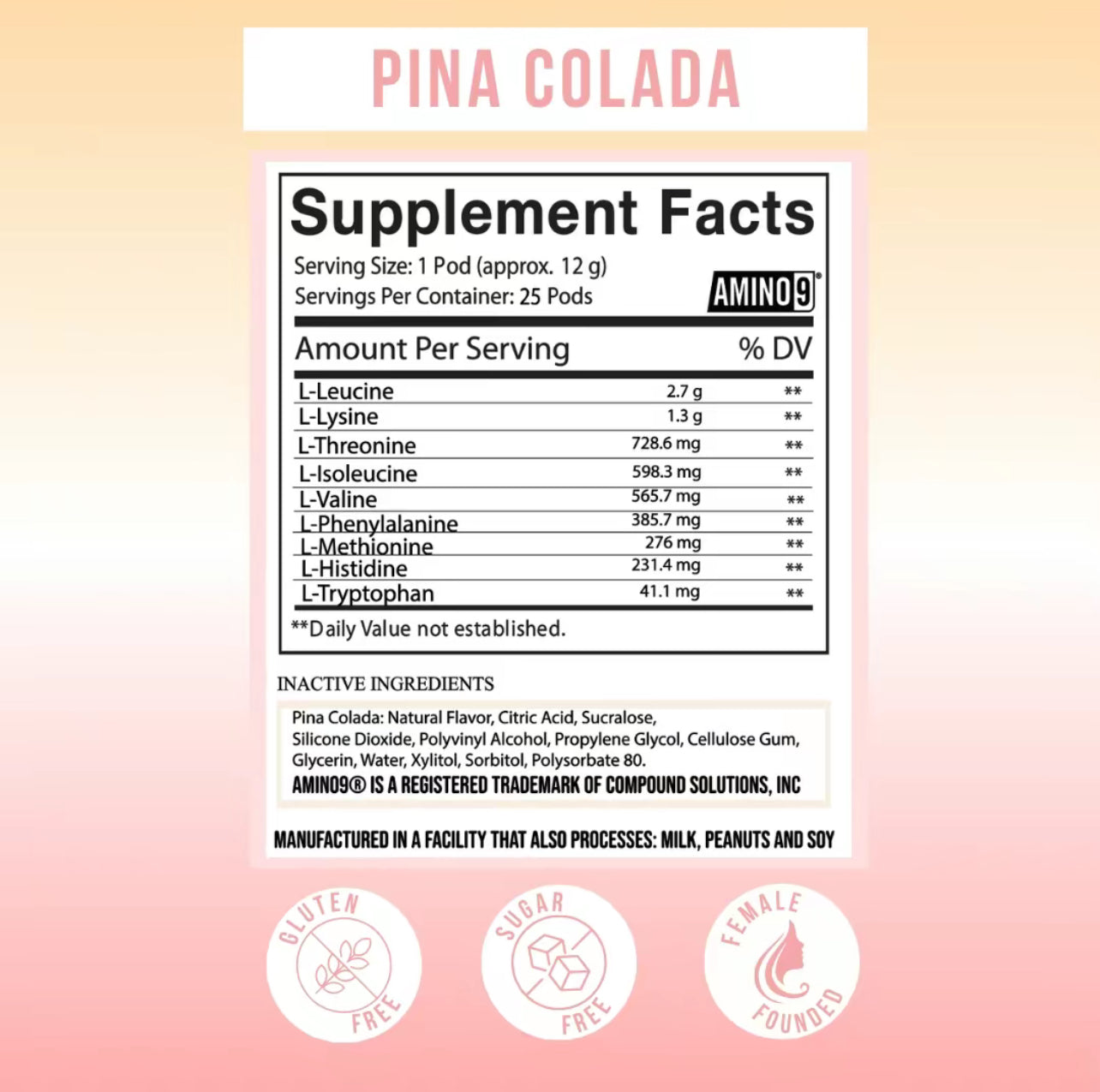 Peachy Nutrition Piña Colada EAA Recovery Pods Dietary Supplement