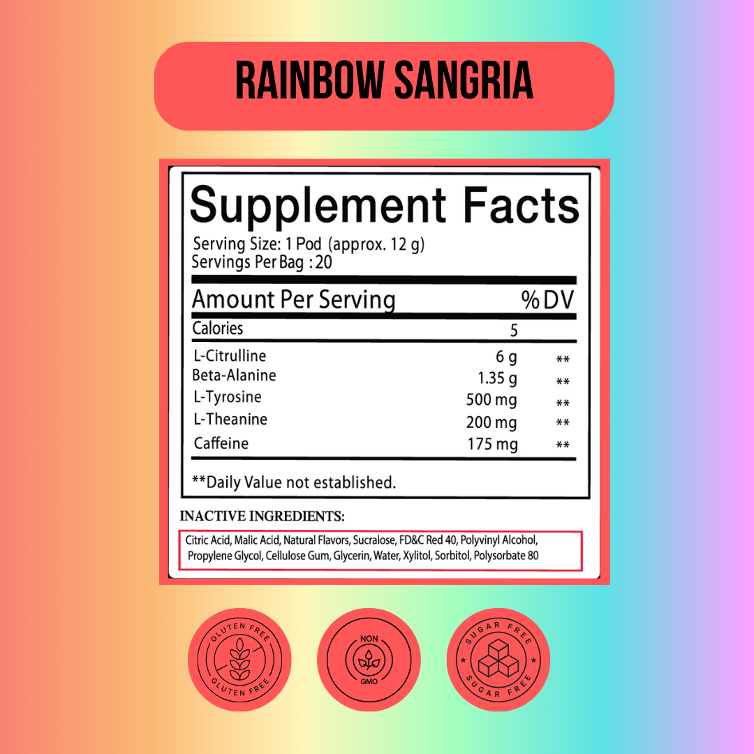 Peachy Nutrition Rainbow Sangria Pre-Workout Pods