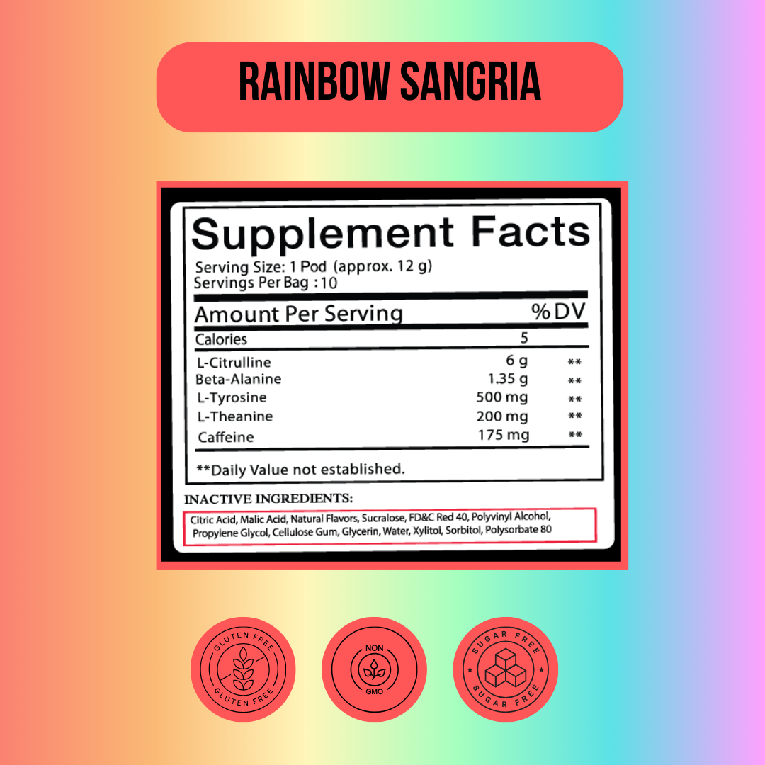 Peachy Nutrition Rainbow Sangria Pre-Workout Pods