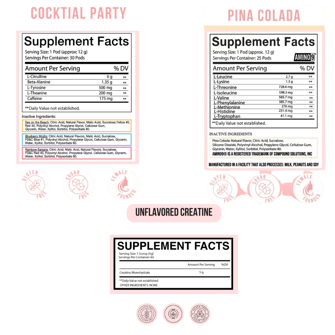 Starter Bundle - The Cocktail Party Pre-Workout & Piña Colada EAA Recovery & Creatine Monohydrate Unflavored